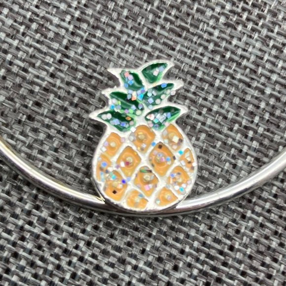 Hoop Pierced Earrings Silver Pineapple Lg Green Yellow Enamel Iridescent Sparkle - Picture 3 of 4